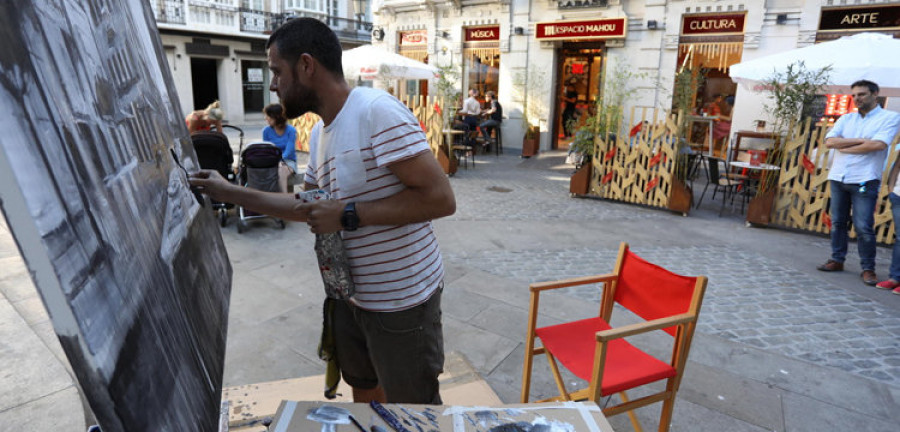 Reportaje: El pintor Óscar Cabana “cocina” en directo una obra en Espacio Mahou