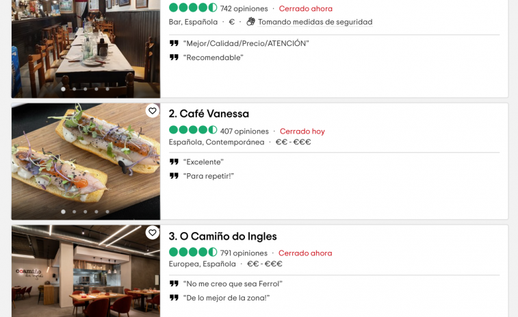 Los cinco restaurantes top de Ferrol, según Tripadvisor
