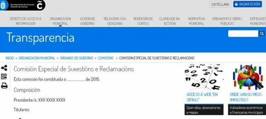 La web de transparencia municipal omite datos sobre obras y comisiones