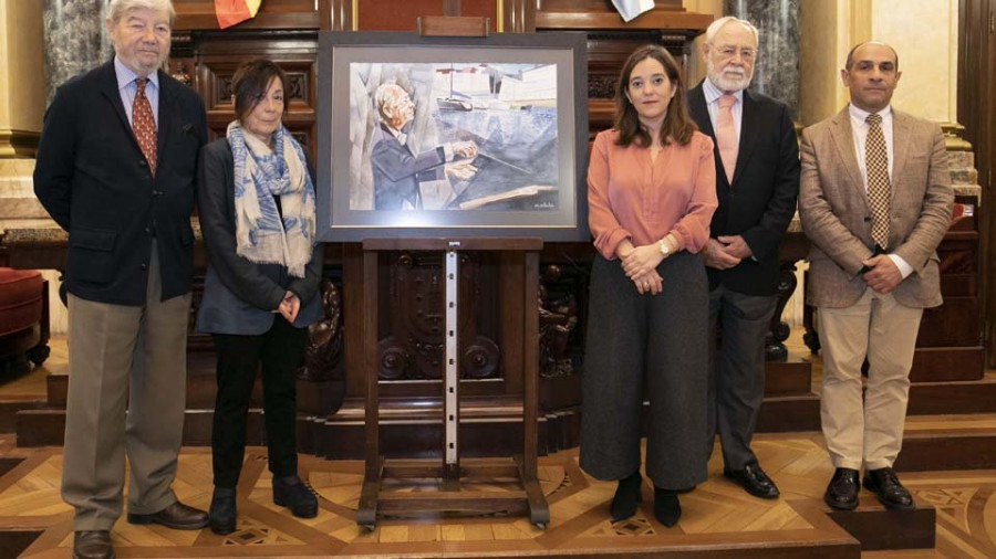 El Ayuntamiento homenajea al director Alberto Zedda con un cuadro pintado por el artista Miguel Zelada