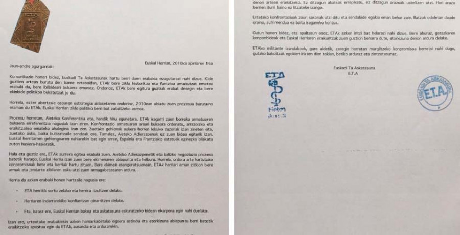 ETA anuncia por carta el final de 
su ciclo histórico 
y desmantela 
sus estructuras