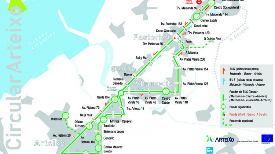 Arteixo informa en un tríptico de las paradas definitivas de su bus circular