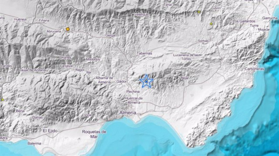 Detectado un terremoto de magnitud 2,9 a unos cinco kilómetros de profundidad en Pechina (Almería)