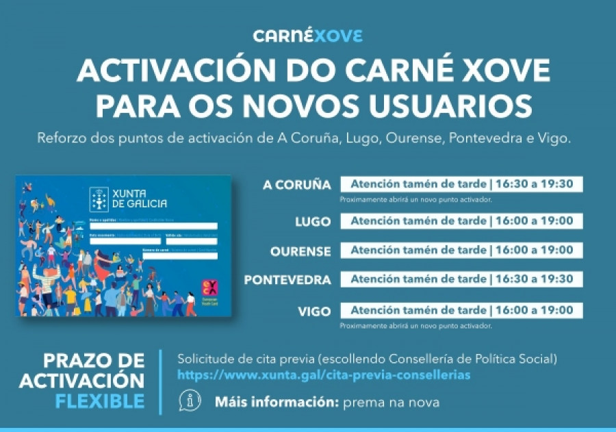 La Xunta abre este lunes la vía electrónica para que activen el 'Carné Xove' quienes lo reciben por primera vez