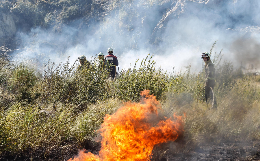 Los bomberos extinguen el primer incendio forestal del verano cerca de Vío