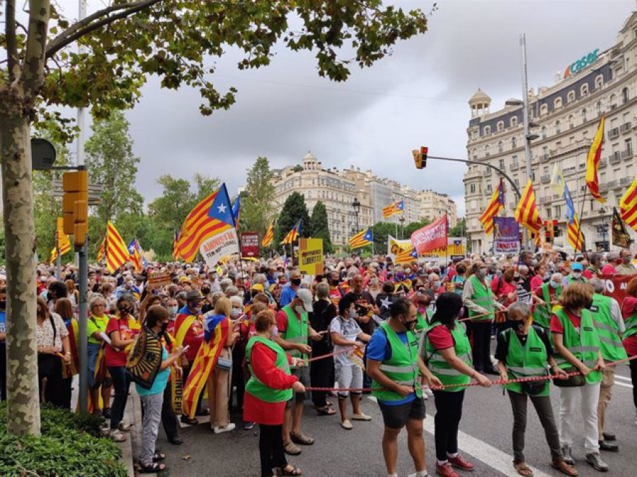 Unos 1.200 manifestantes conmemoran en Barcelona el 1-O y la huelga del 3-O