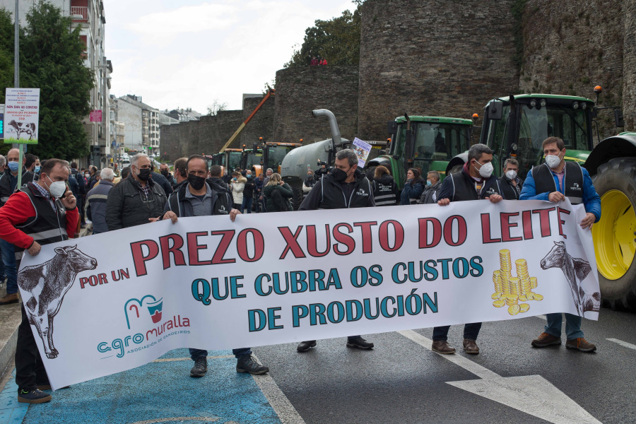 Los ganaderos salen a la calle en Lugo con vacas y tractores para pedir un precio justo para la leche