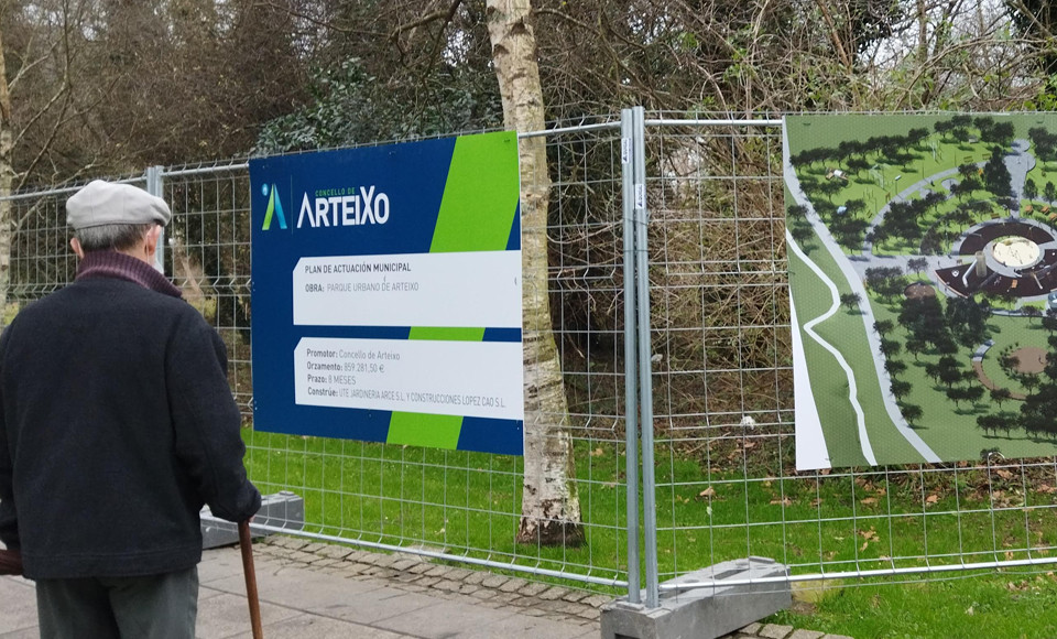 Arteixo Cartel del parque Central, el único de los tres proyectos sin fondos europeos