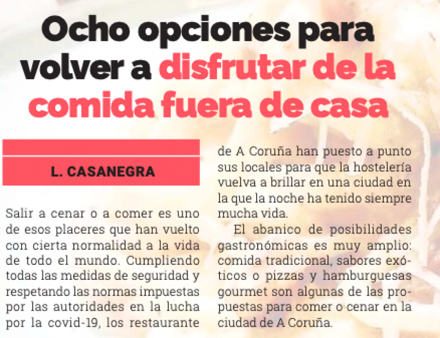 Ocho opciones para volver a disfrutar de la comida fuera de casa