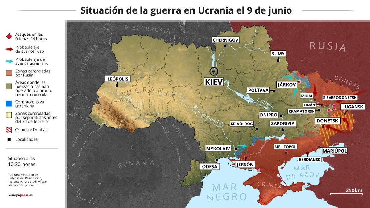 EuropaPress 4509642 mapa situacion guerra ucrania junio 2022 estado 1030 horas 11470190
