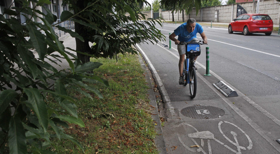 El carril bici entre Matogrande y Elviña, “invadido” por las ramas de los árboles