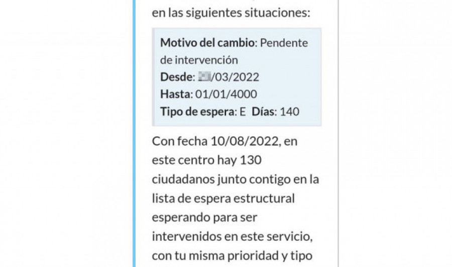 Un vecino de A Illa de Arousa recibe de plazo máximo para una operación el 1 de enero del año 4000