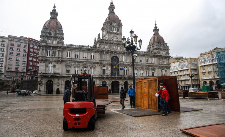 Comienza la instalación del mercadillo navideño en María Pita