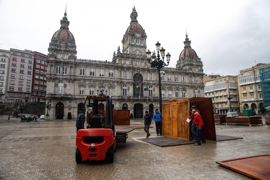 Comienza la instalación del mercadillo navideño en María Pita