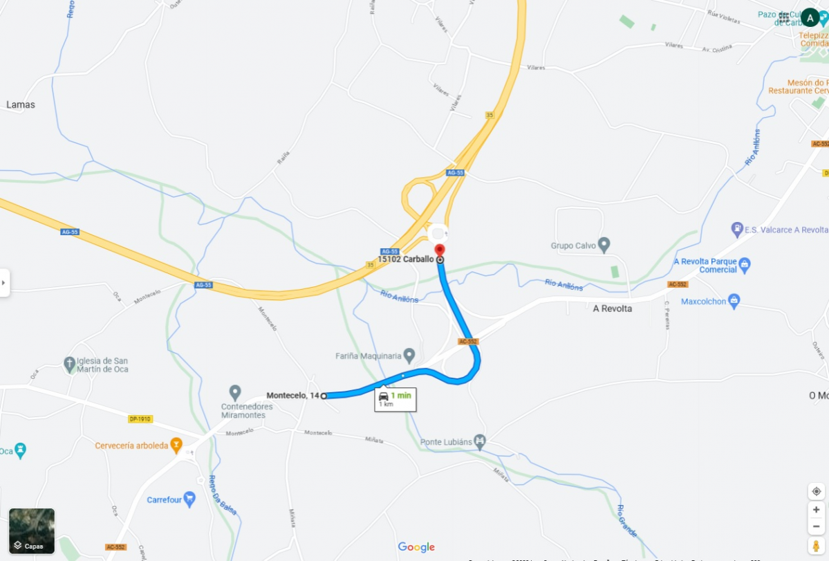 Cote Plano do desvu00edo ramal de entrada u00e1 AG 55 no enlace de Carballo Oeste con orixe en Coristanco