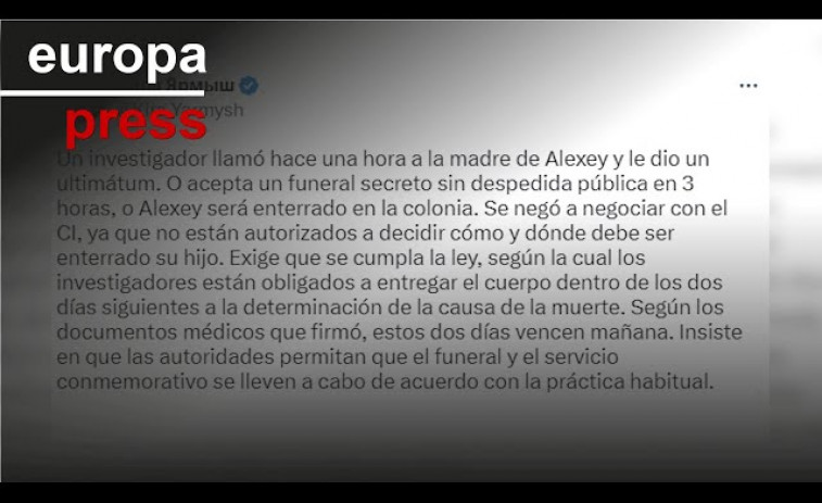 Rusia presenta un ultimátum a la madre de Navalni para que acepte un entierro secreto