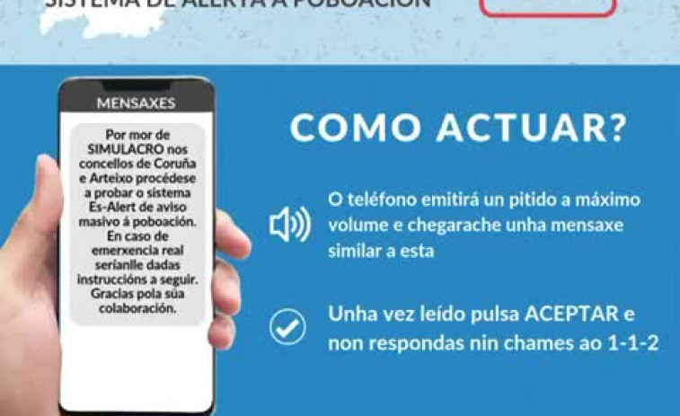 Así será el simulacro de alerta masiva en A Coruña y Arteixo: ¿qué hacer cuando el móvil suene a las 10.00 de este martes?