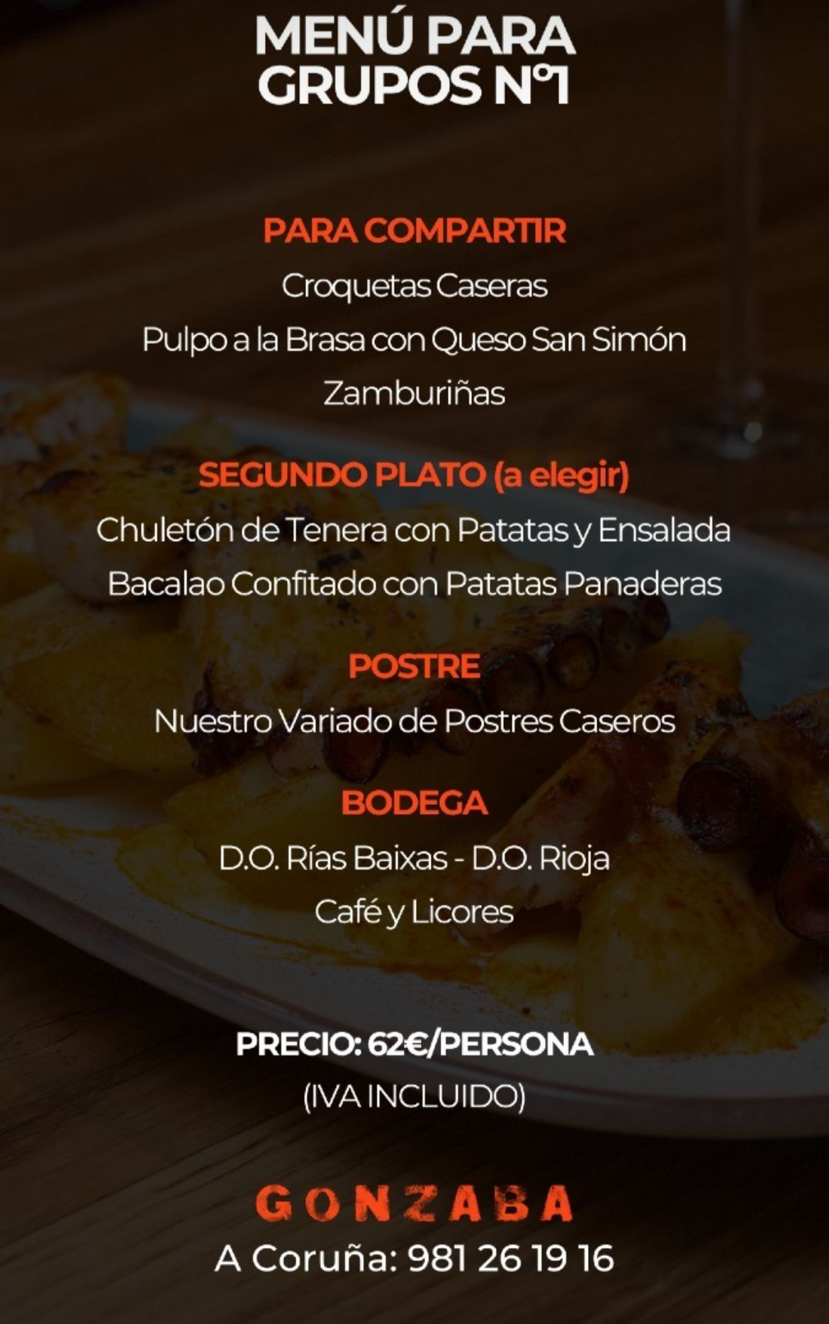 Menuu0301s para grupos Asador Gonzaba 