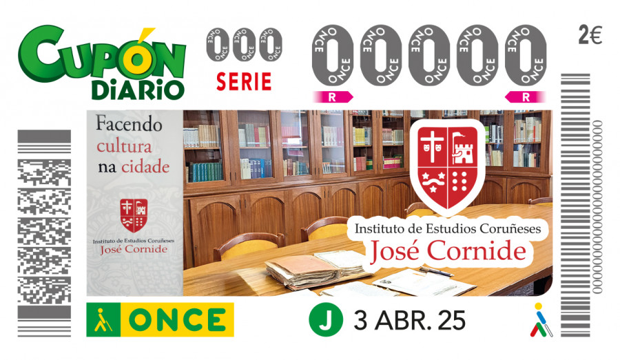 El Instituto José Cornide de Estudios Coruñeses, imagen del cupón de la ONCE