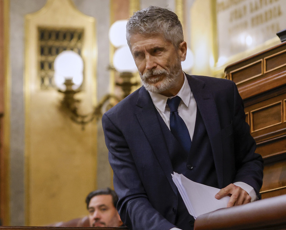 MADRID, 12/03/2025.- El ministro del interior, Fernando Grande-Marlaska, este miércoles en el pleno del Congreso. EFE/ Blanca Millez