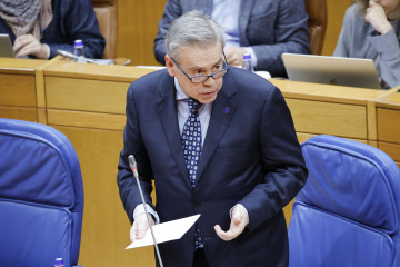 SANTIAGO DE COMPOSTELA, 26/02/2025.- El conselleiro de Sanidad, Antonio Gómez Caamaño, interviene durante el pleno del Parlamento de Galicia este miércoles en Santiago de Compostela. EFE/ Lavandeir