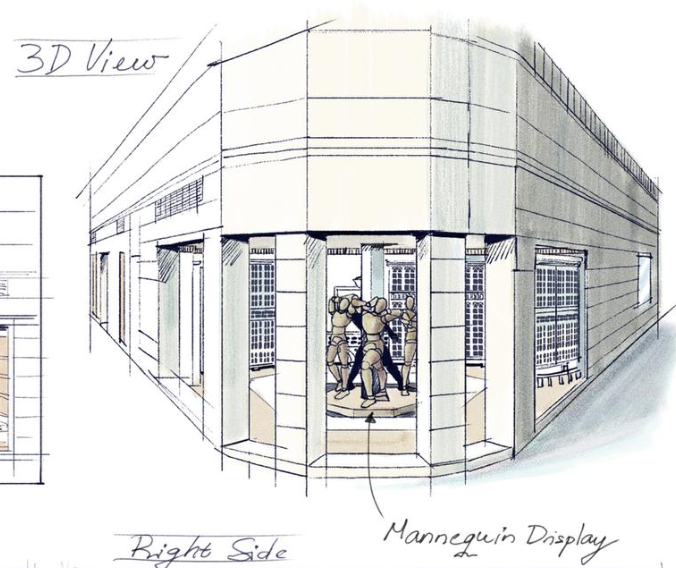 Boceto de la reforma de Zara en Juan Flu00f3rez