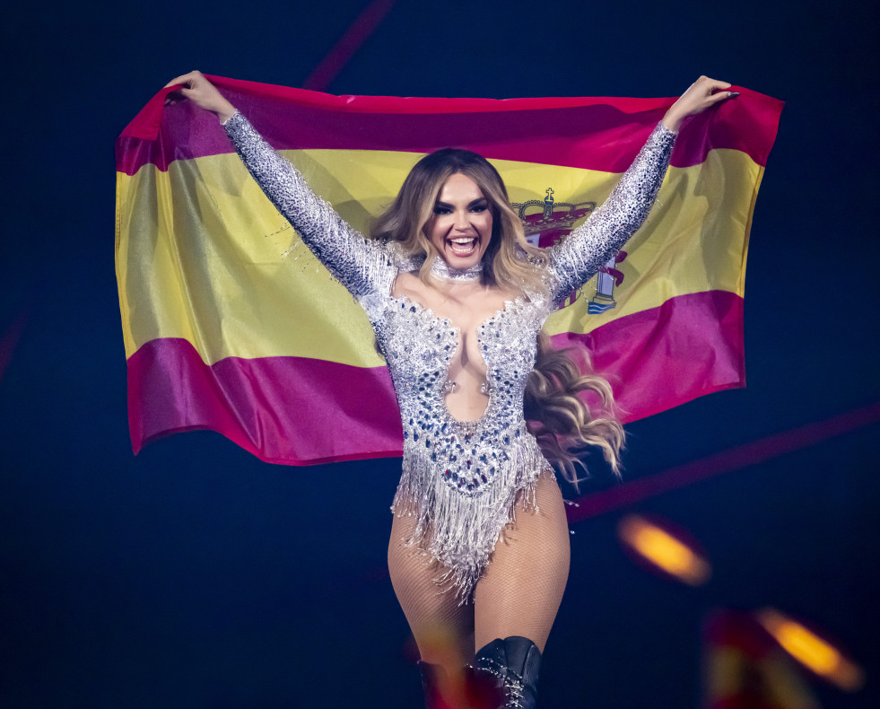 BASEL (Switzerland), 16/05/2025.- Spain's Melody takes part in the flag parade during the dress rehearsal for the Grand Final of the 69th Eurovision Song Contest (ESC) in Basel, Switzerland, 16 May 20