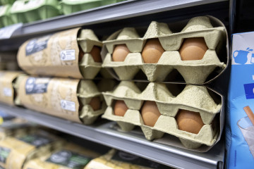 TOLEDO (ESPAÑA), 03/04/2025.- Vista de una docena de huevos en un supermercado de Toledo este jueves. El sector del huevo pide 