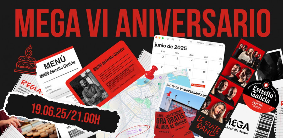 MEGA da la bienvenida al verano con la celebración de su sexto aniversario y de una cena maridaje sobre A Coruña