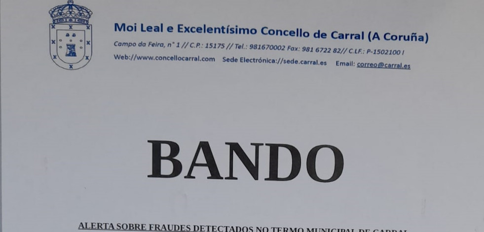 Carral alerta de una estafa telefónica para obtener datos bancarios de particulares y comerciantes