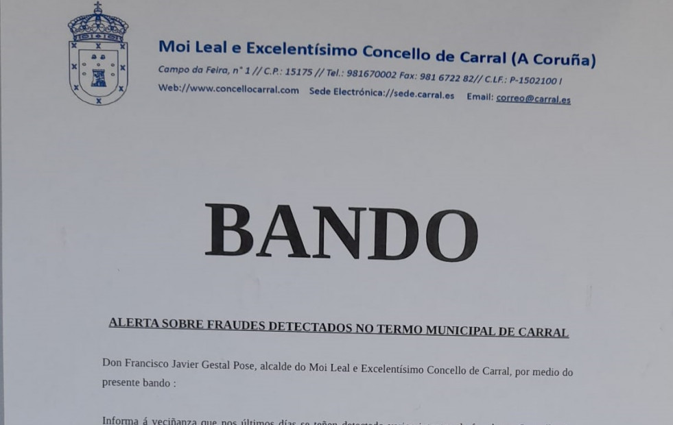 Carral alerta de una estafa telefónica para obtener datos bancarios de particulares y comerciantes