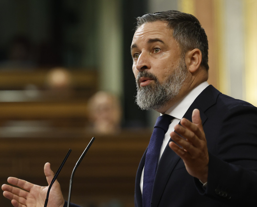 El líder de Vox, Santiago Abascal interviene durante el pleno del Congreso de los Diputados este miércoles.