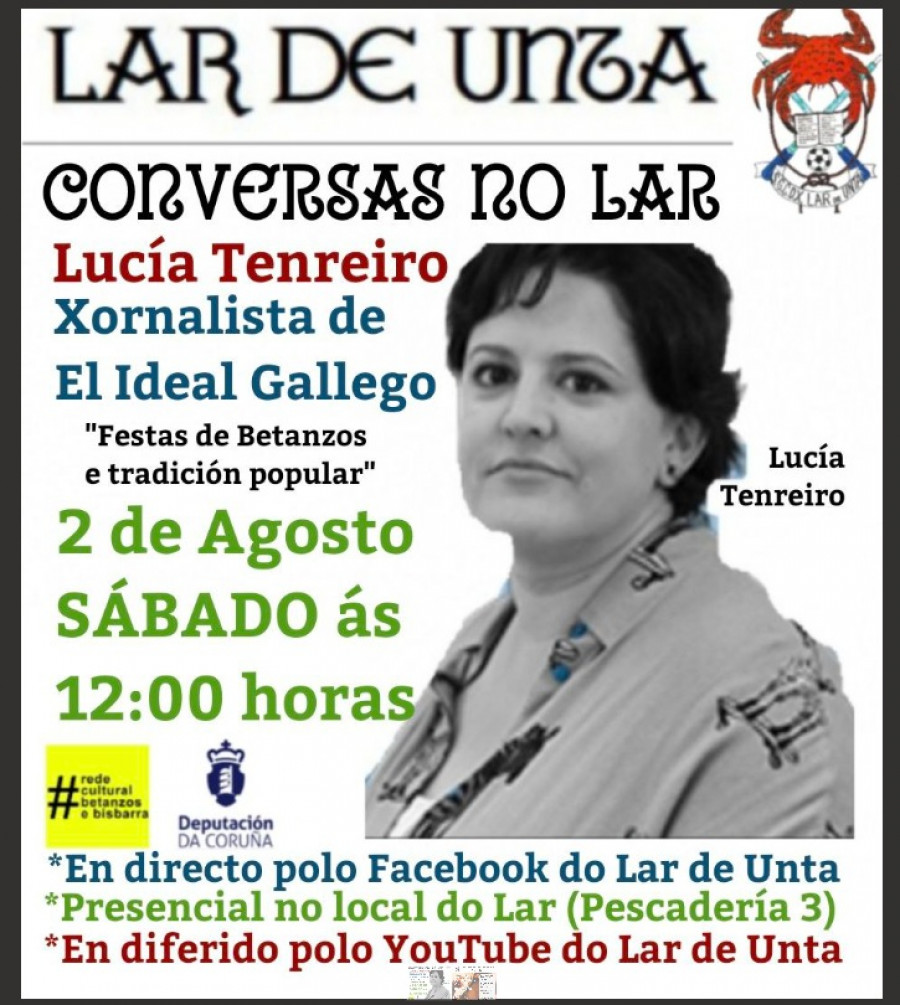 La periodista de El Ideal Gallego Lucía Tenreiro hablará sobre las fiestas de Betanzos en el ciclo "Conversas no Lar"